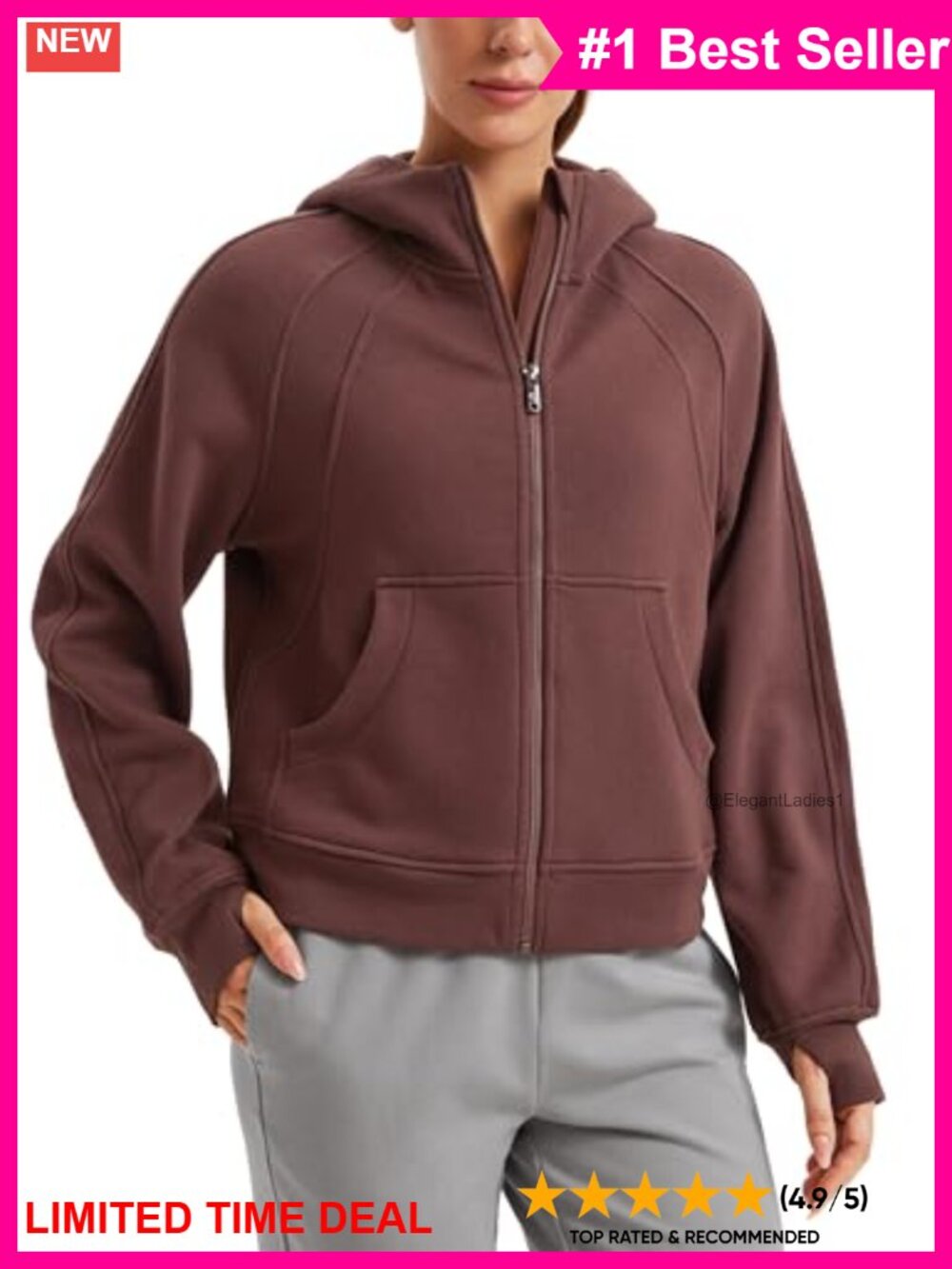 Fleece Lined Full Zip Hoodie Jacket Oversized Waist Length